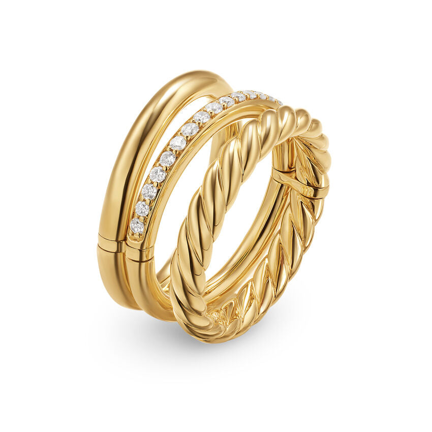 DY Mercer® Three Row Ring in 18K Yellow Gold with Diamonds, 8.9mm Image 1