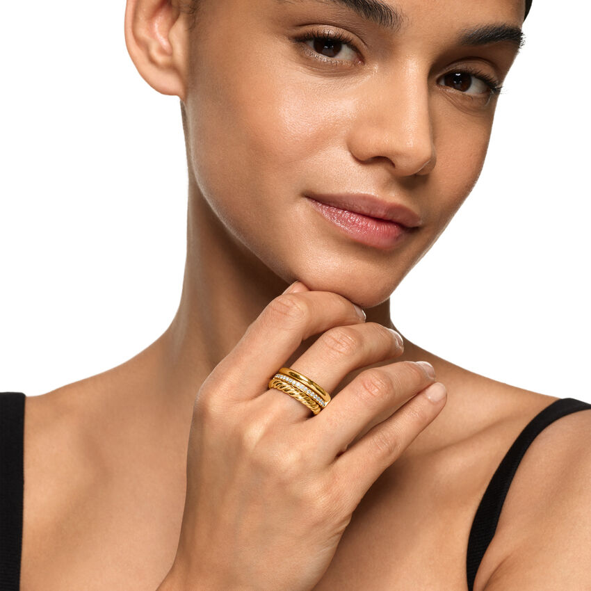 DY Mercer® Three Row Ring in 18K Yellow Gold with Diamonds, 8.9mm Image 2