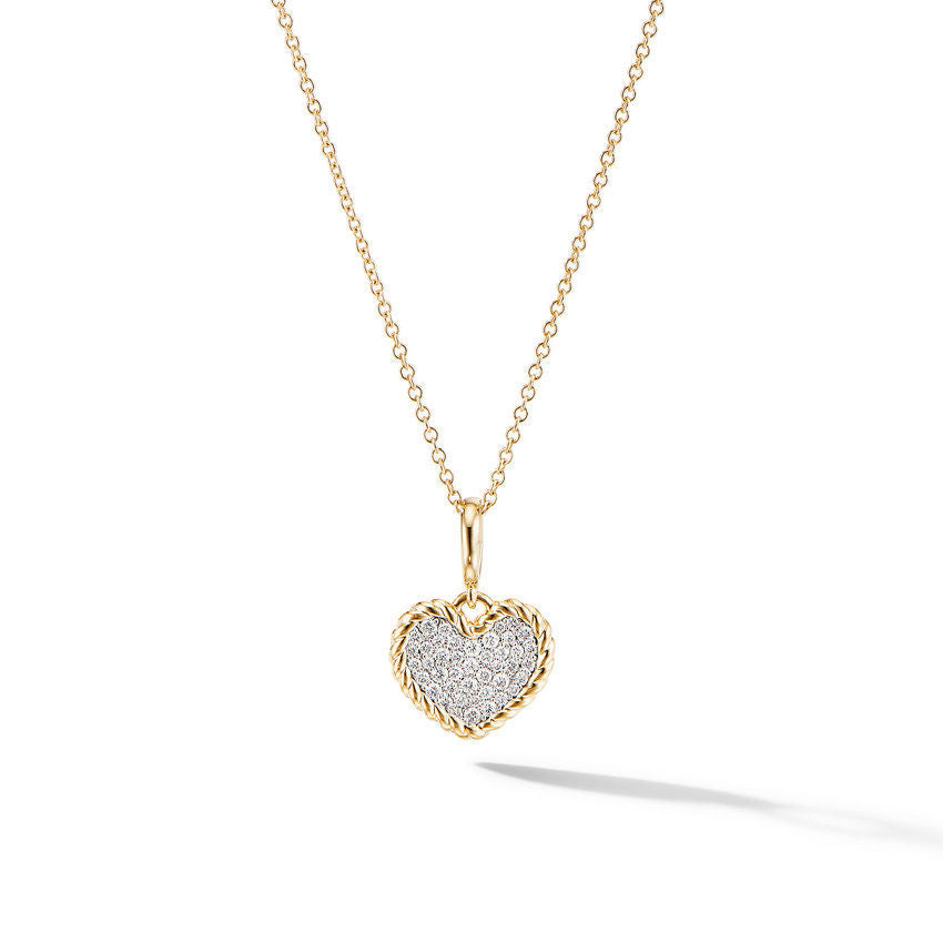 David Yurman 18K Yellow Gold Pave Diamond Heart Necklace