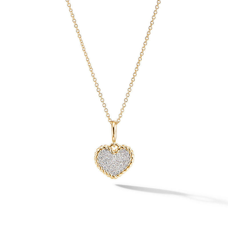 David Yurman 18K Yellow Gold Pave Diamond Heart Necklace