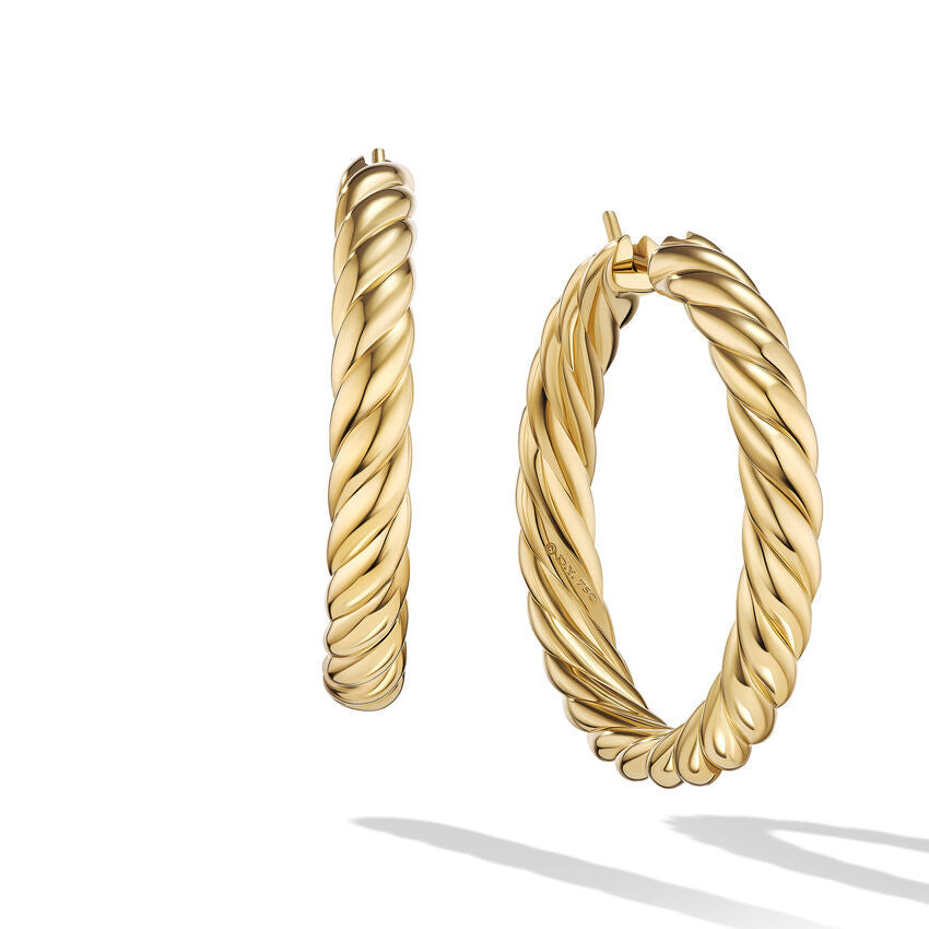 David Yurman 18K Yellow Gold Sculpted Cable Hoop Earrings