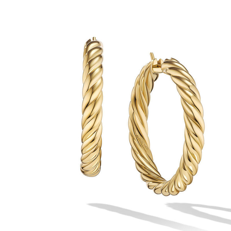 David Yurman 18K Yellow Gold Sculpted Cable Hoop Earrings