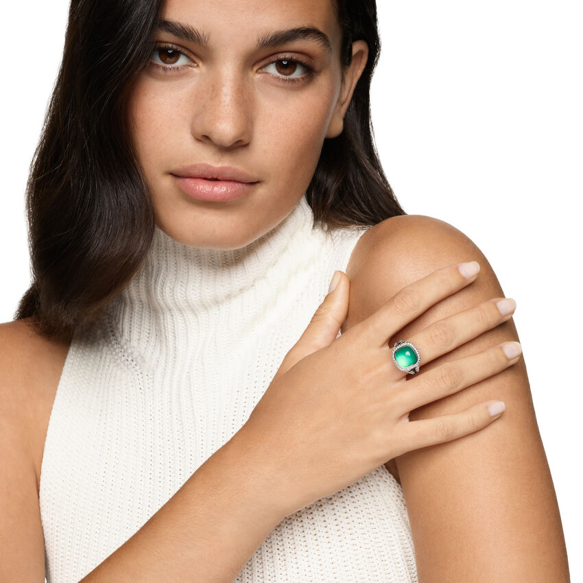 David Yurman Albion® Oval Ring in Sterling Silver with Lagoon Orchid and Diamonds, 11.5mm Image 3