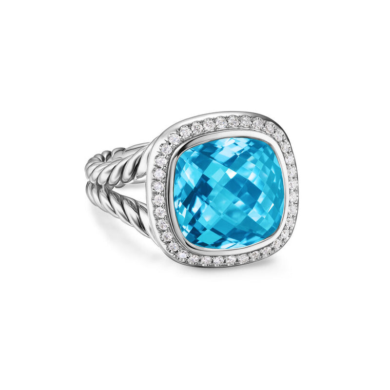 David Yurman Albion® Ring in Sterling Silver with Blue Topaz and Diamonds, 11mm