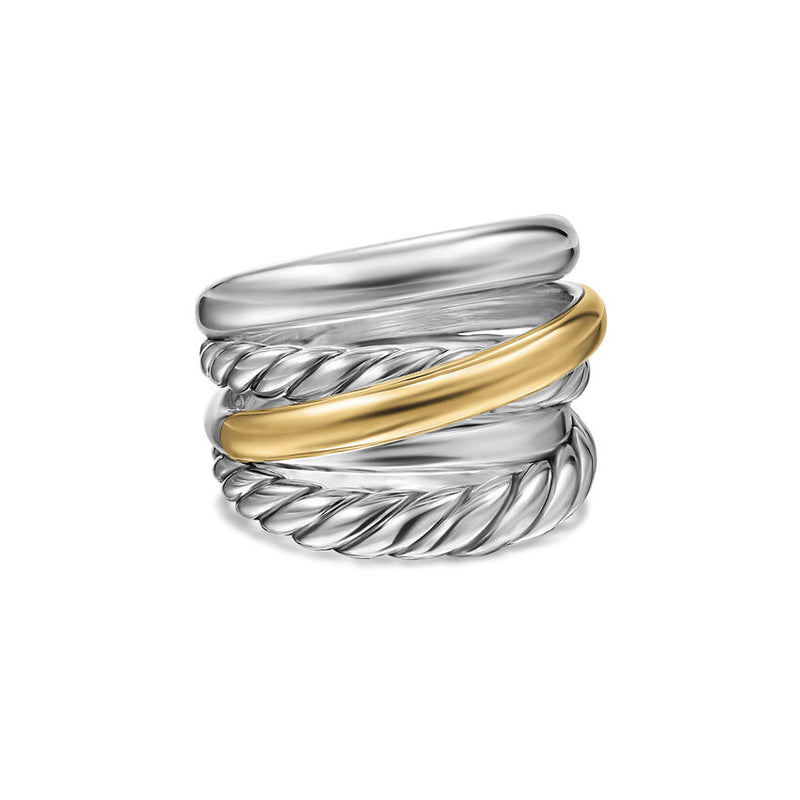 David Yurman Crossover Five Row Ring in Sterling Silver with 14K Yellow Gold, 17.5mm