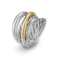 David Yurman Crossover Five Row Ring in Sterling Silver with 14K Yellow Gold, 17.5mm Image 1
