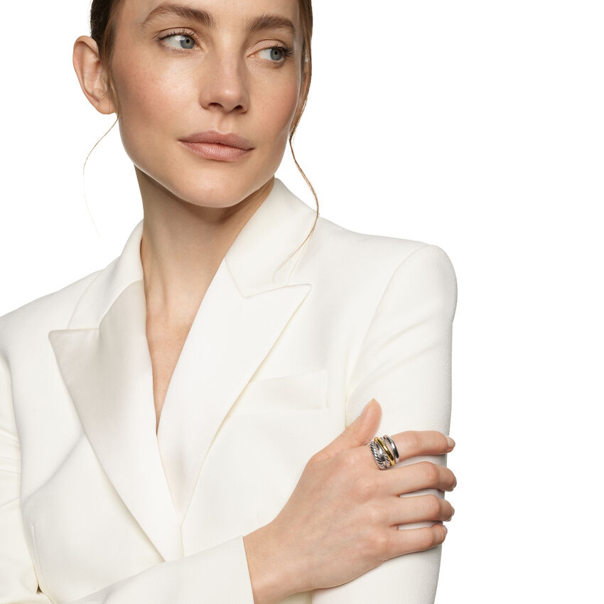 David Yurman Crossover Five Row Ring in Sterling Silver with 14K Yellow Gold, 17.5mm Image 4