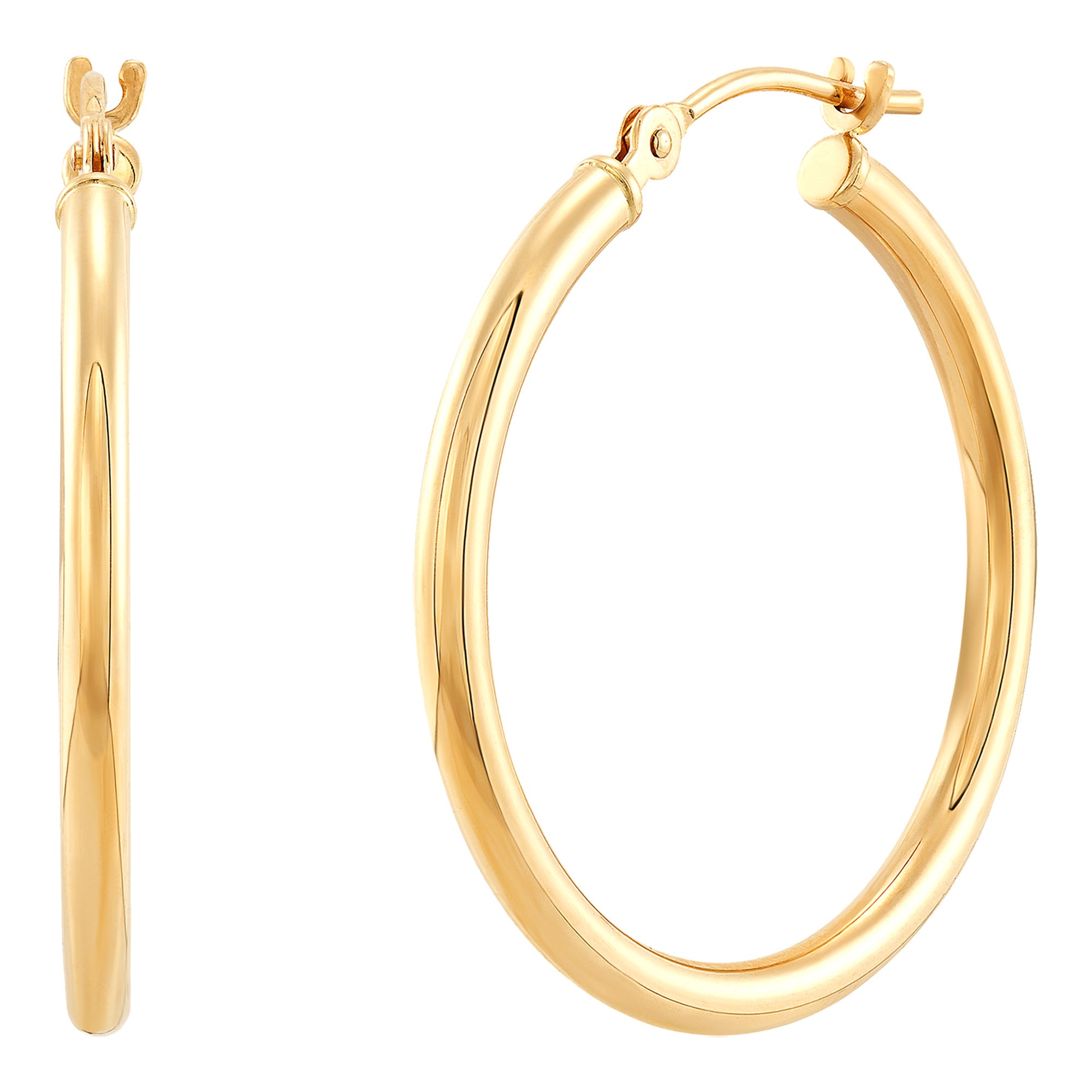 14K Yellow Gold 2x25MM Hoop Earrings - NAGI