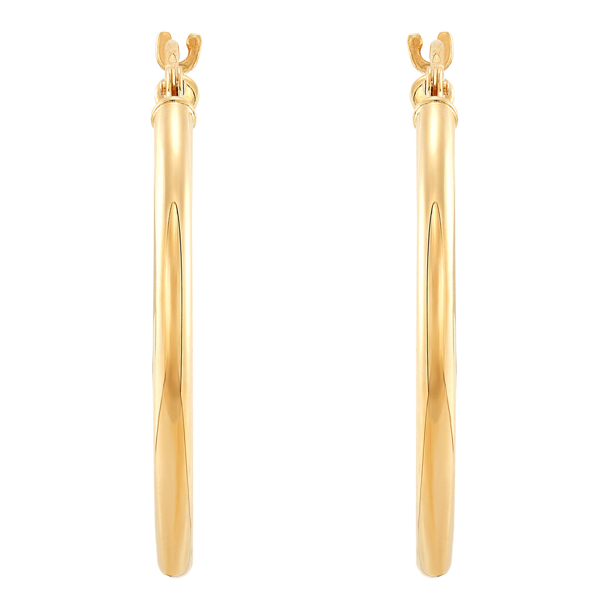 14K Yellow Gold 2x25MM Hoop Earrings - NAGI