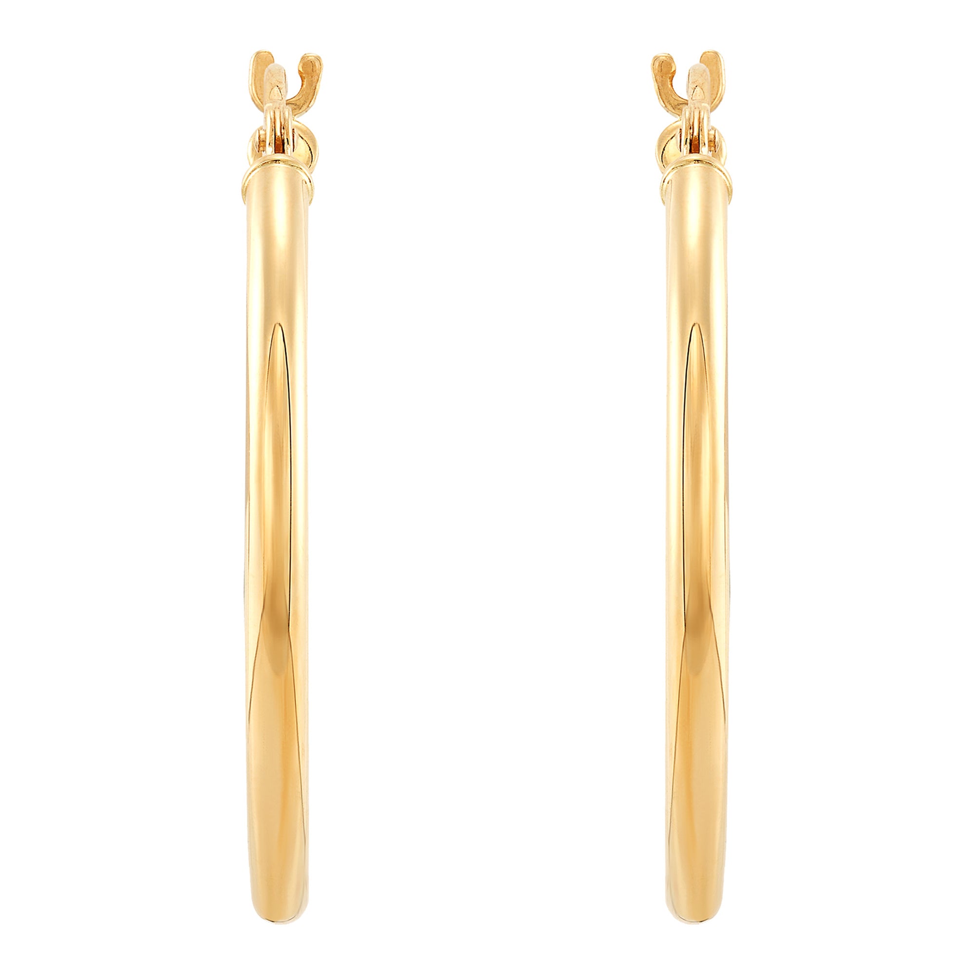 14K Yellow Gold 2x25MM Hoop Earrings - NAGI