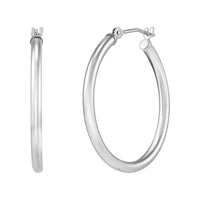 14K Whiite Gold 2x25MM Hoop Earrings