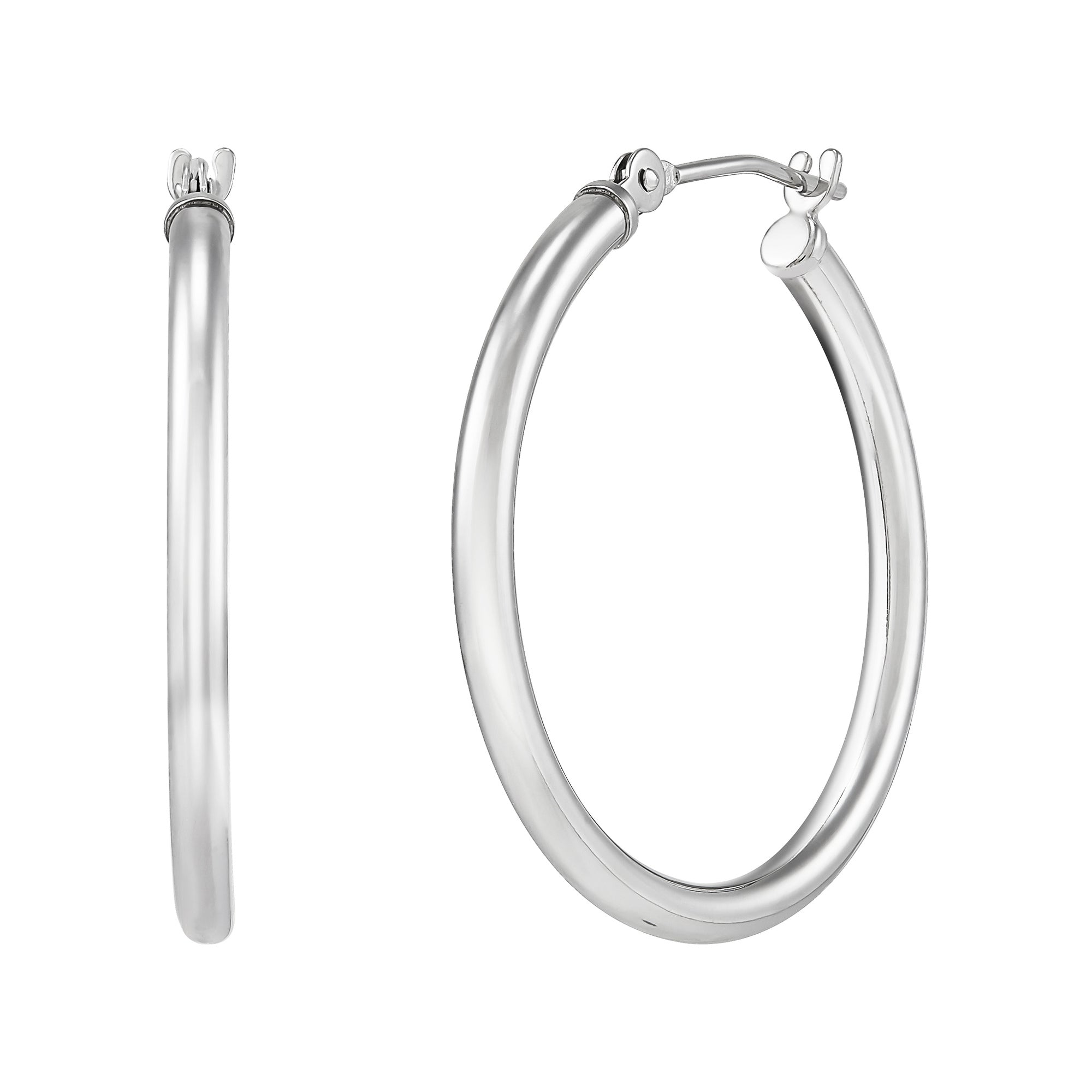 14K Whiite Gold 2x25MM Hoop Earrings