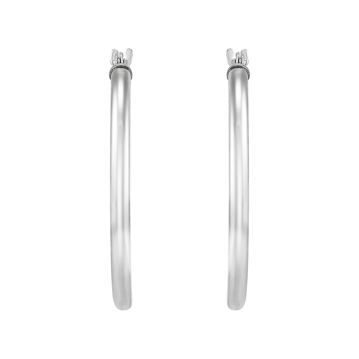 14K Whiite Gold 2x25MM Hoop Earrings