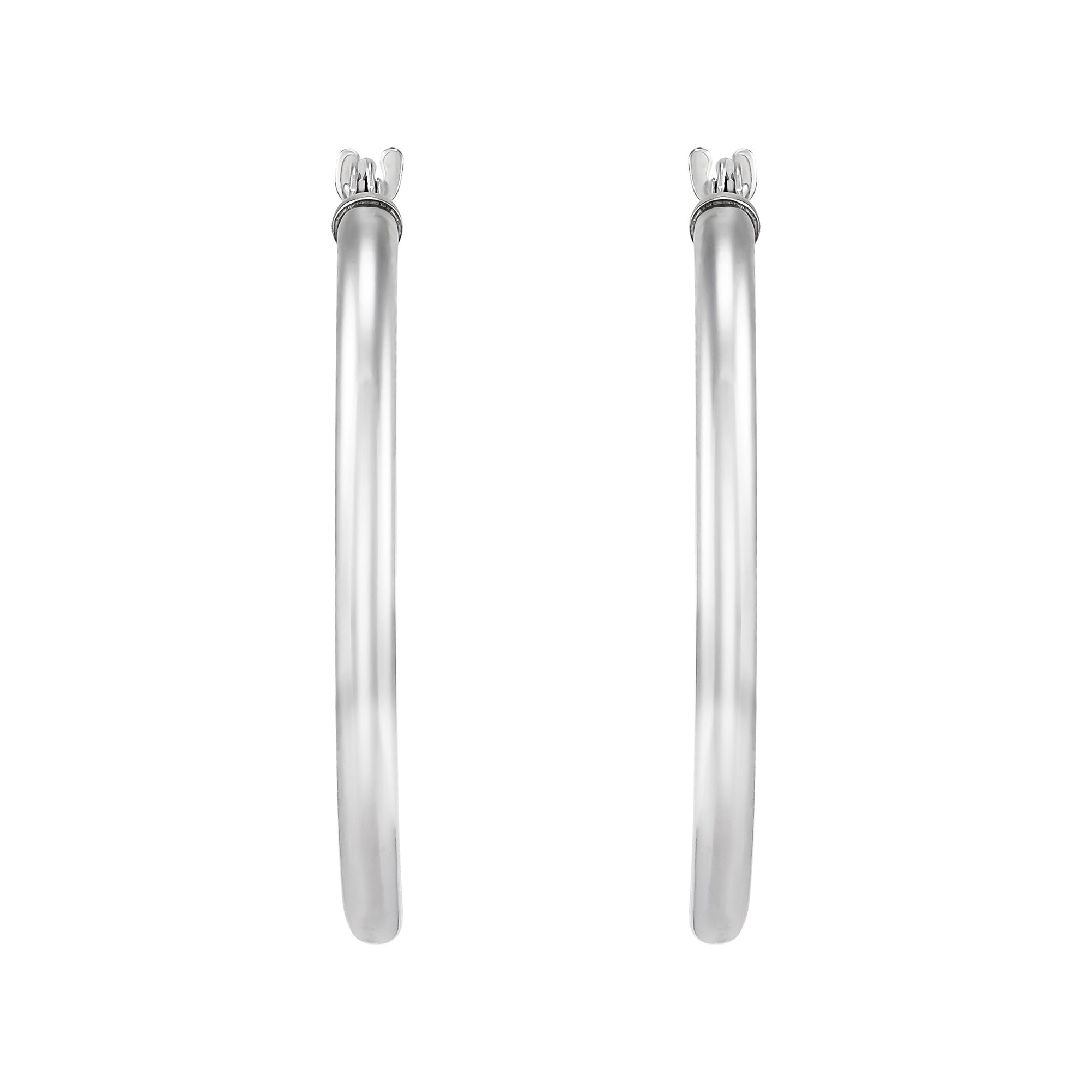 14K Whiite Gold 2x25MM Hoop Earrings