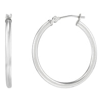 14K Whiite Gold 2x25MM Hoop Earrings