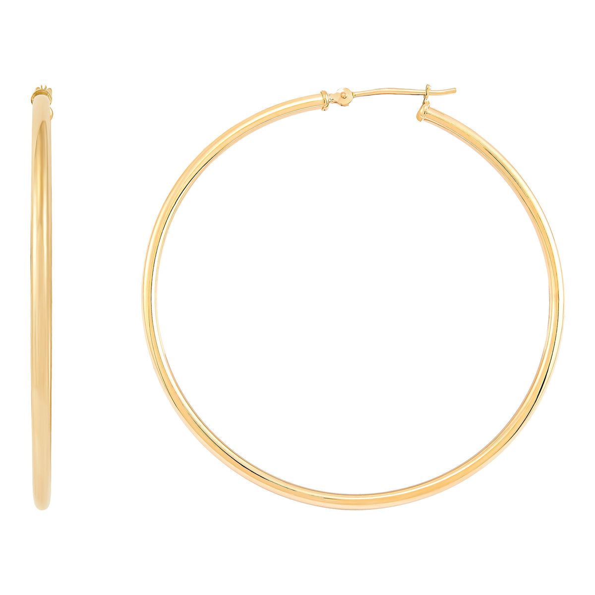 14K Yellow Gold 2x50MM Hoop Earrings