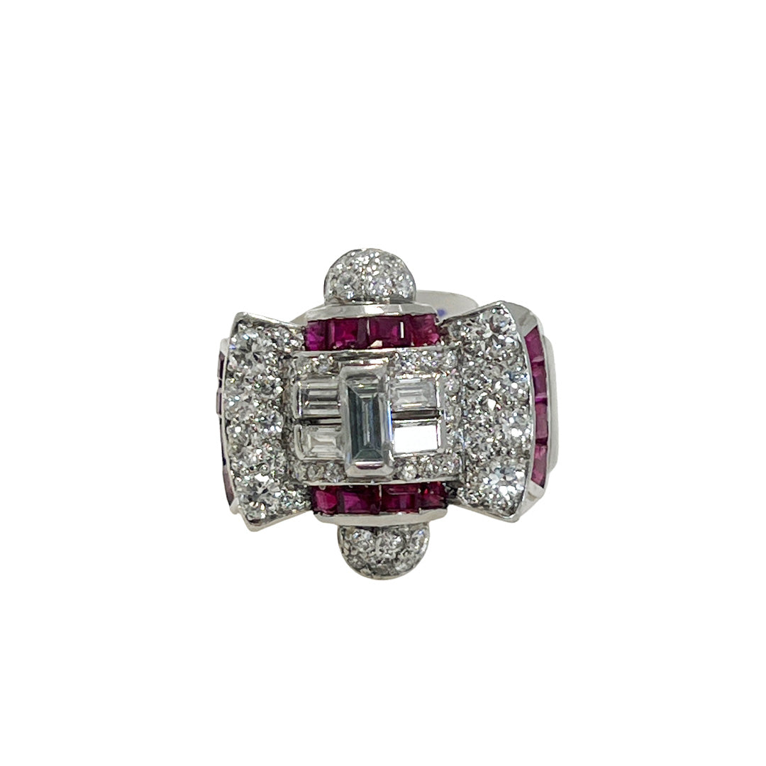 Pre-Owned Platinum Antique Rubies and Diamonds Ring