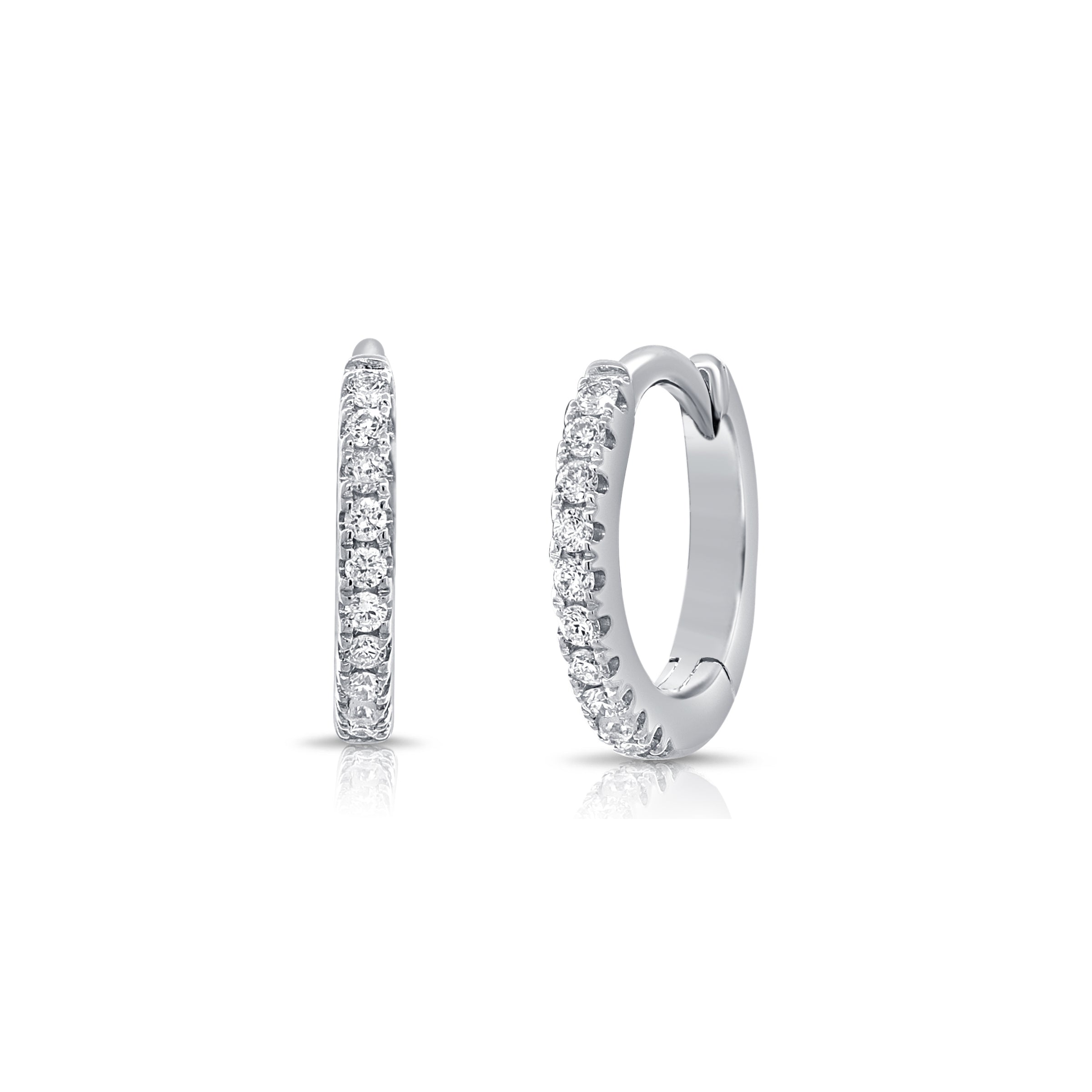 14K White Gold Pave Diamond Huggie Earrings