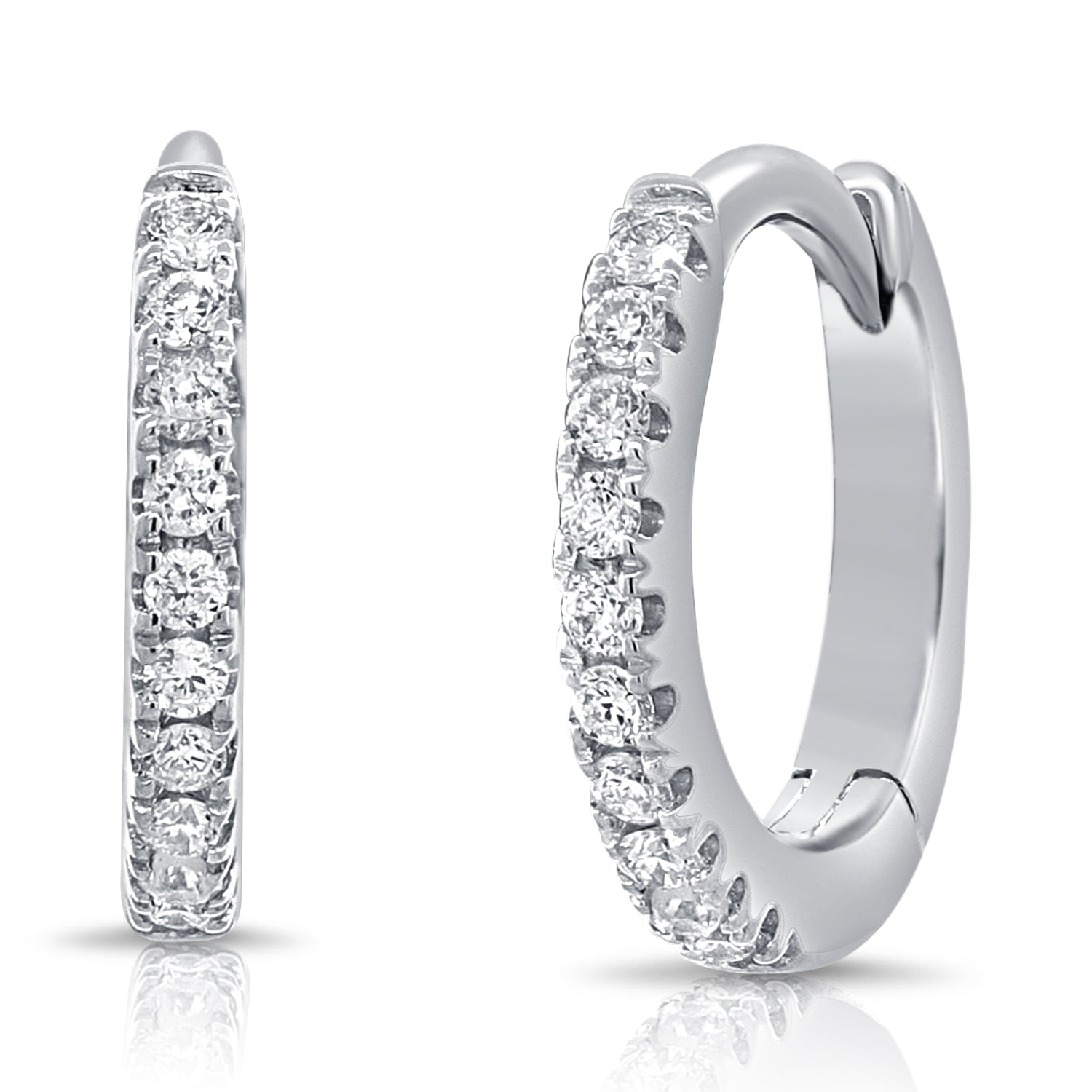 14K White Gold Pave Diamond Huggie Earrings