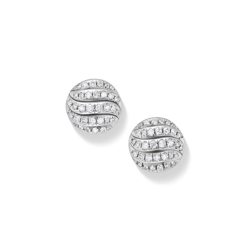 DY Sculpted Cable Stud Earrings in Sterling Silver with Diamonds, 8MM