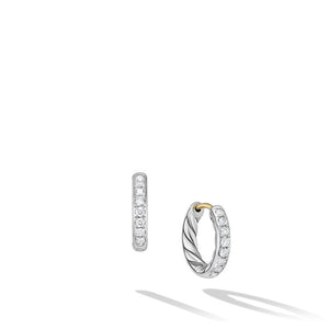 DY Sculpted Cable Huggie Hoop Earrings in Sterling Silver with Diamonds