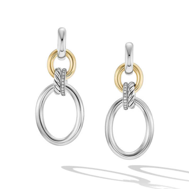 DY Mercer™ Circular Drop Earrings in Sterling Silver with 18K Yellow Gold and Diamonds, 50mm