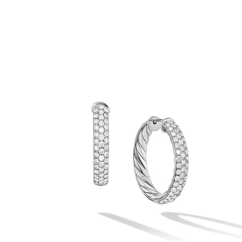 David Yurman Sculpted Cable Hoop Earrings in Sterling Silver with Pave Diamonds