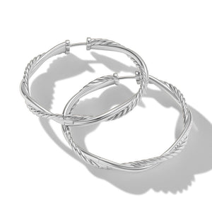 David Yurman Petite Infinity Hoop Earrings in Sterling Silver with Pave Diamonds, 4MM