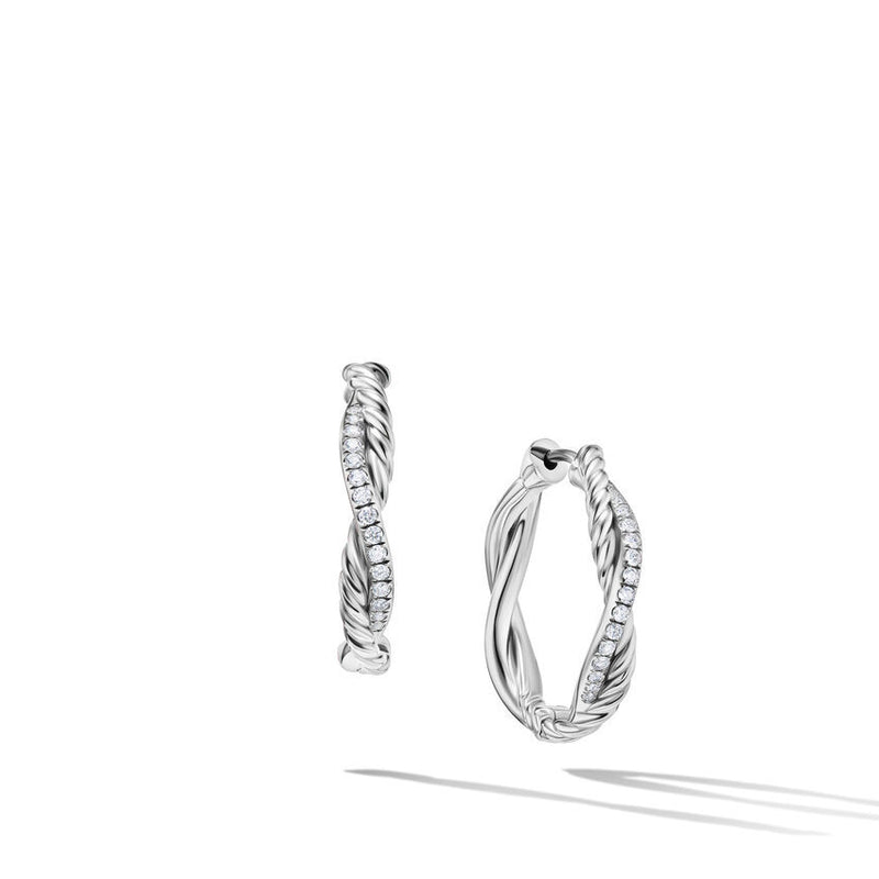 David Yurman Petite Infinity Hoop Earrings in Sterling Silver with Pave Diamonds