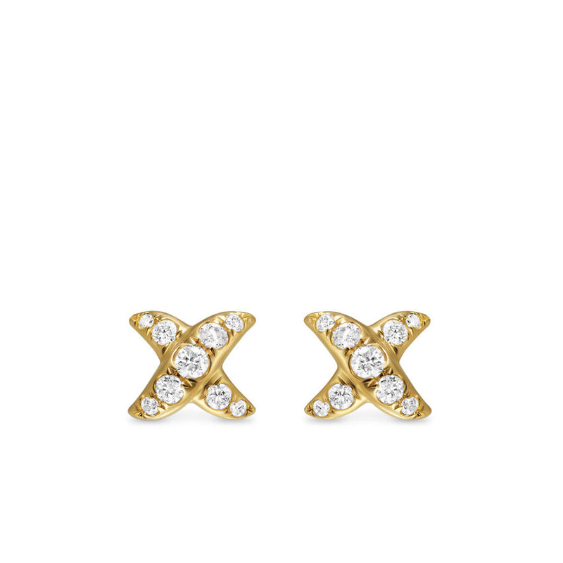 David Yurman Crossover X Stud Earrings in 18K Yellow Gold with Diamonds, 6mm