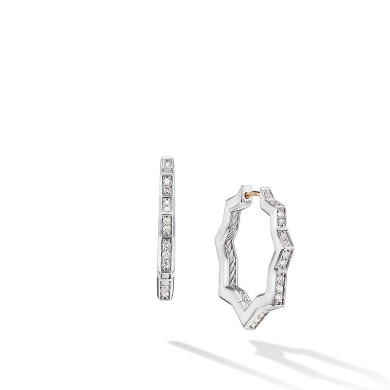 David Yurman Zig Zag Stax Hoop Earrings in Sterling Silver with Diamonds, 22.8mm