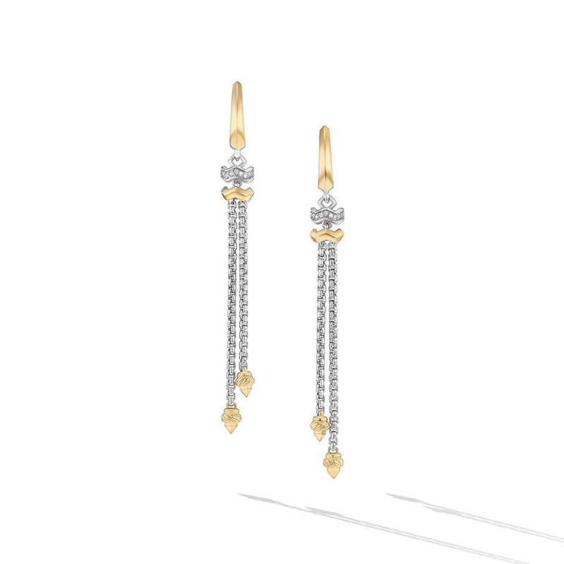 David Yurman Zig Zag Stax Chain Drop Earrings in Sterling Silver with 18K Yellow Gold and Diamonds, 66mm