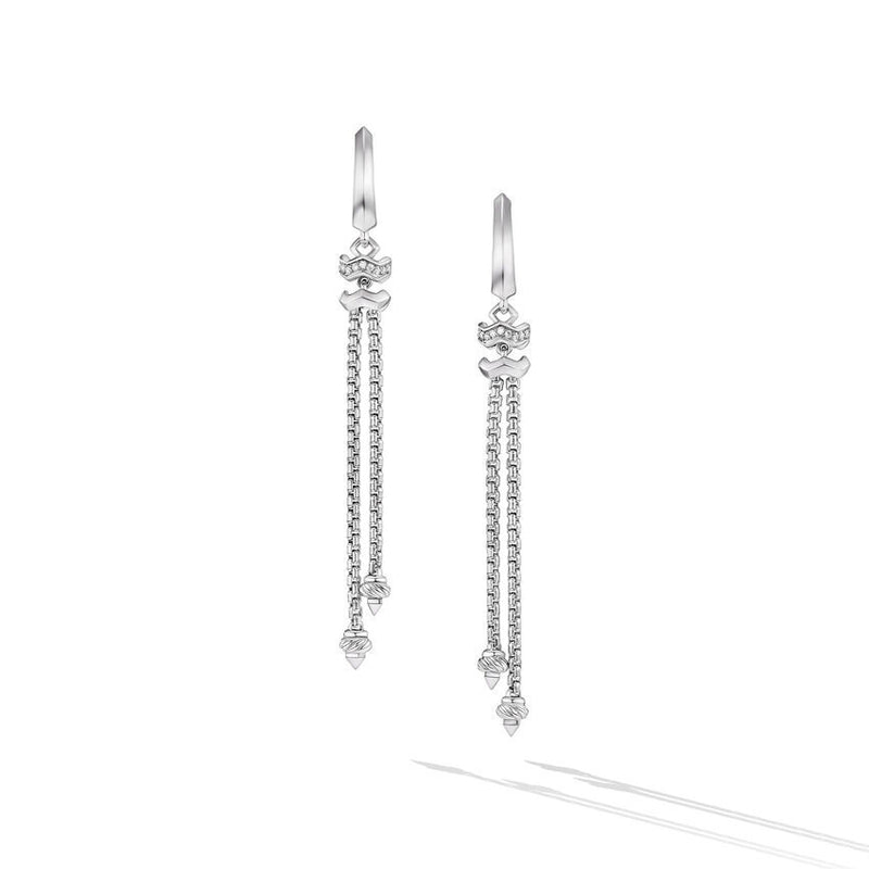 David Yurman Zig Zag Stax Chain Drop Earrings in Sterling Silver with Diamonds, 66mm