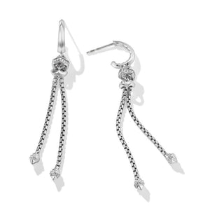David Yurman Zig Zag Stax Chain Drop Earrings in Sterling Silver with Diamonds, 66mm