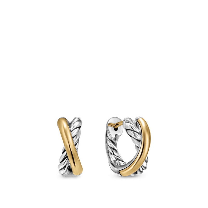 David Yurman Crossover Huggie Hoop Earrings in Sterling Silver with 18K Yellow Gold, 12.4mm