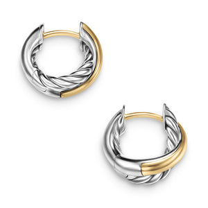 David Yurman Crossover Huggie Hoop Earrings in Sterling Silver with 18K Yellow Gold, 12.4mm