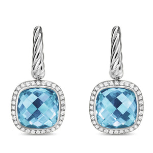 David Yurman Albion® Drop Earrings in Sterling Silver with Blue Topaz and Diamonds, 10mm