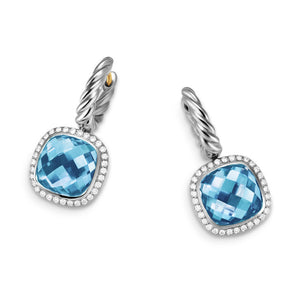 David Yurman Albion® Drop Earrings in Sterling Silver with Blue Topaz and Diamonds, 10mm