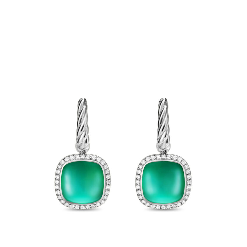 David Yurman Albion® Drop Earrings in Sterling Silver with Lagoon Orchid and Diamonds, 10mm - NAGI