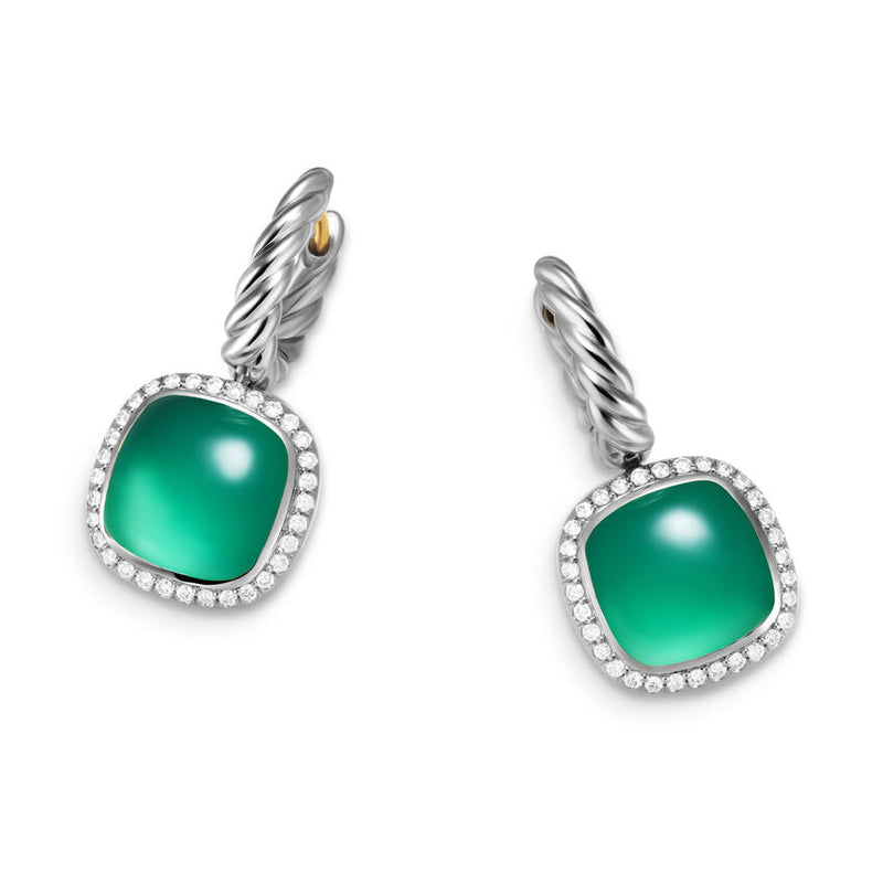 David Yurman Albion® Drop Earrings in Sterling Silver with Lagoon Orchid and Diamonds, 10mm - NAGI