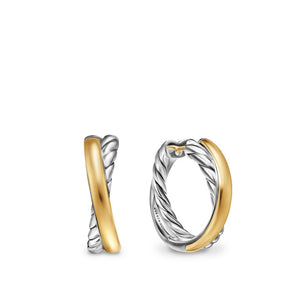 David Yurman Crossover Hoop Earrings in Sterling Silver with 14K Yellow Gold, 22.4mm