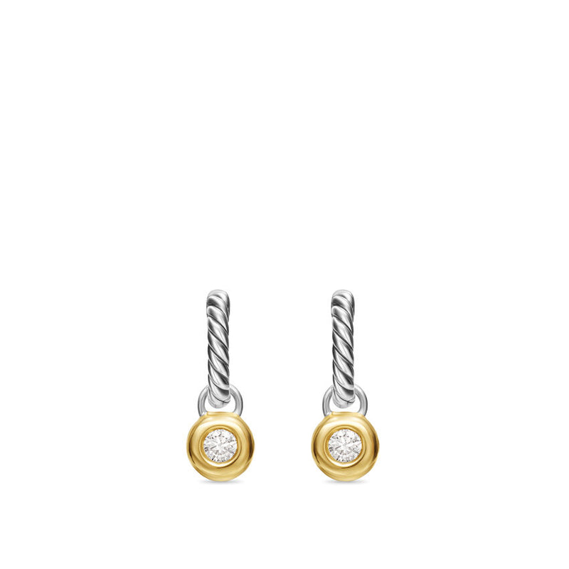 David Yurman Petite Cable Huggie Drop Earrings in Sterling Silver with 14K Yellow gold and Center Diamond, 17.5mm