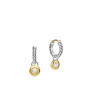 David Yurman Petite Cable Huggie Drop Earrings in Sterling Silver with 14K Yellow gold and Center Diamond, 17.5mm