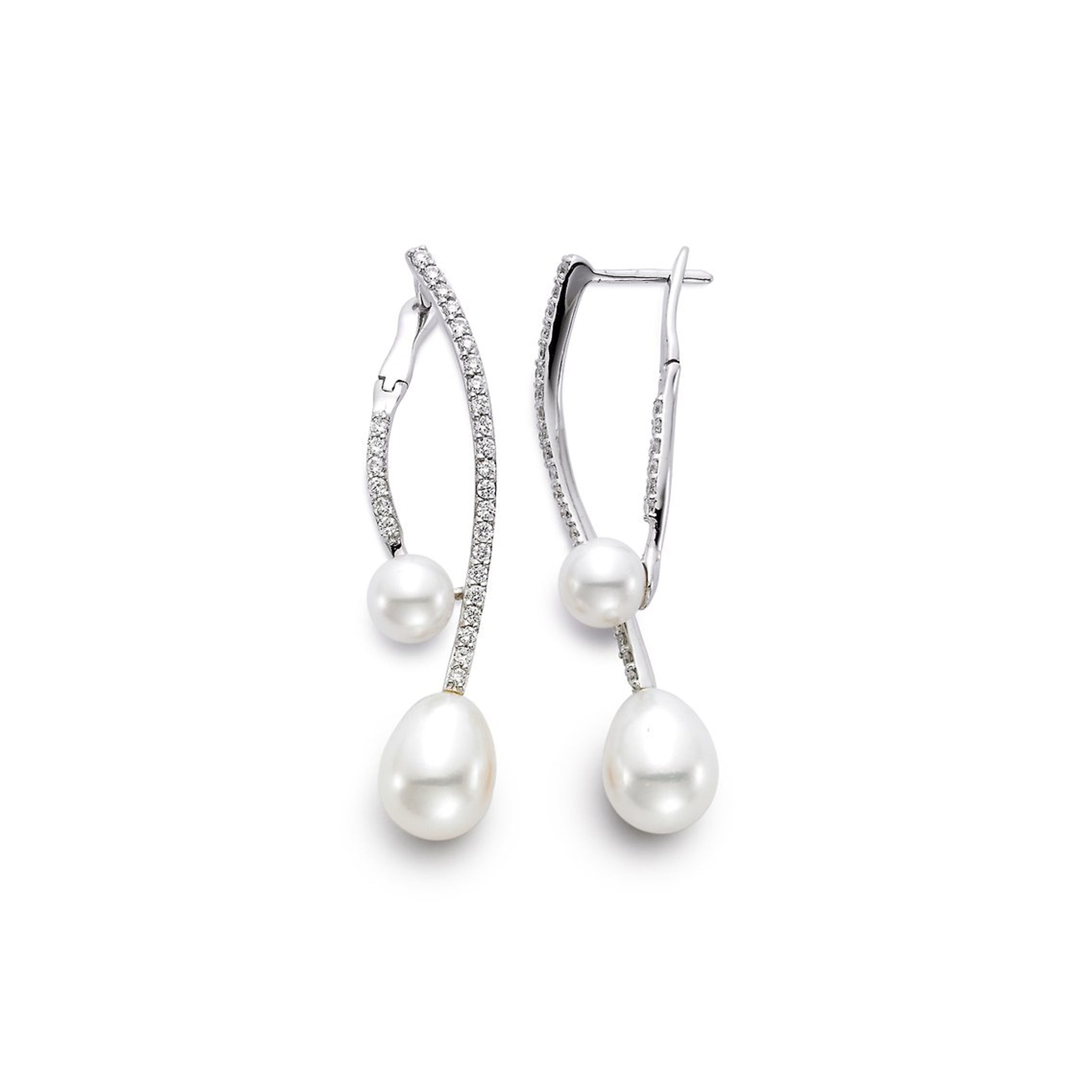 Mastoloni 18K White Gold Diamond Pearl Earrings