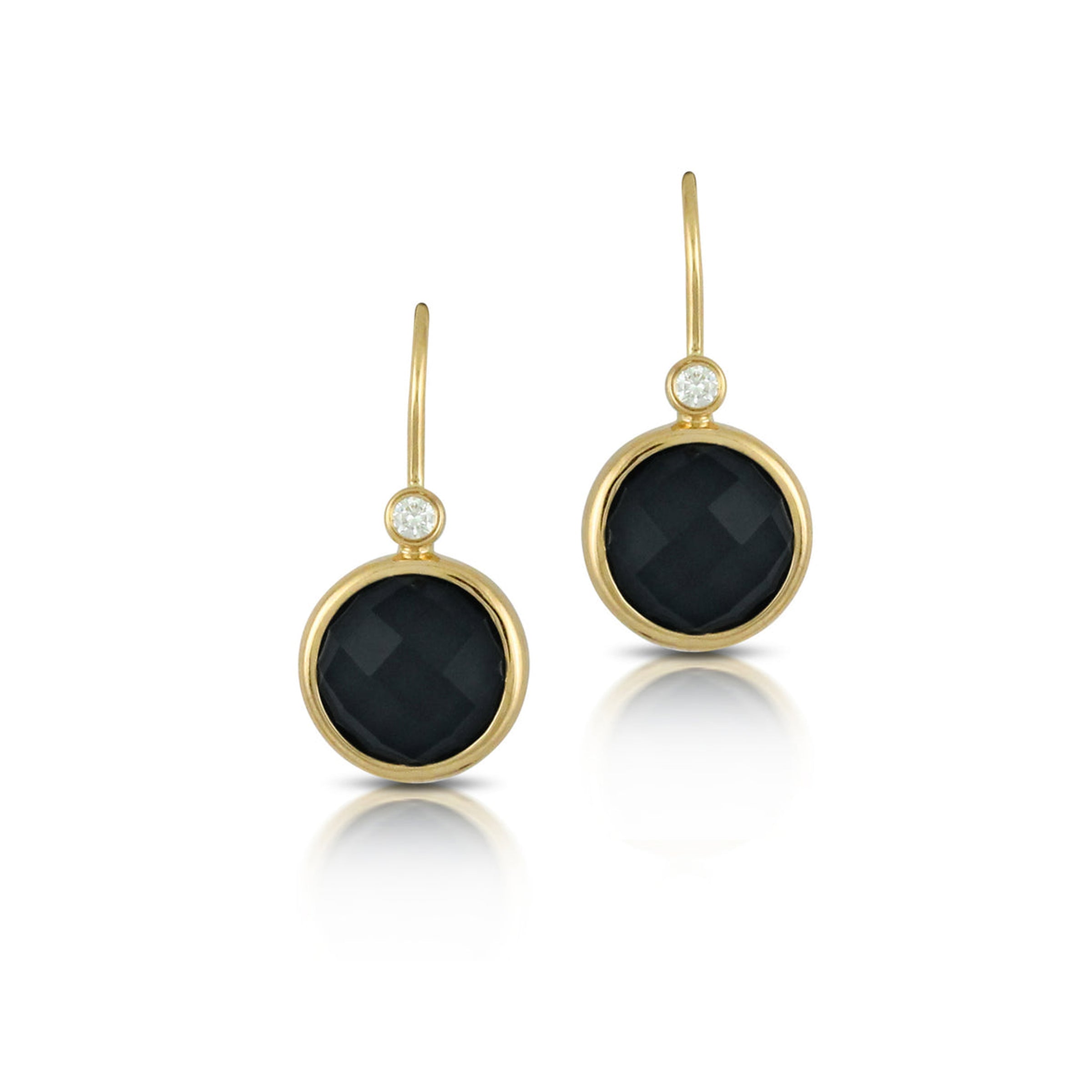 18K Yellow Gold Black Onyx Drop Earrings