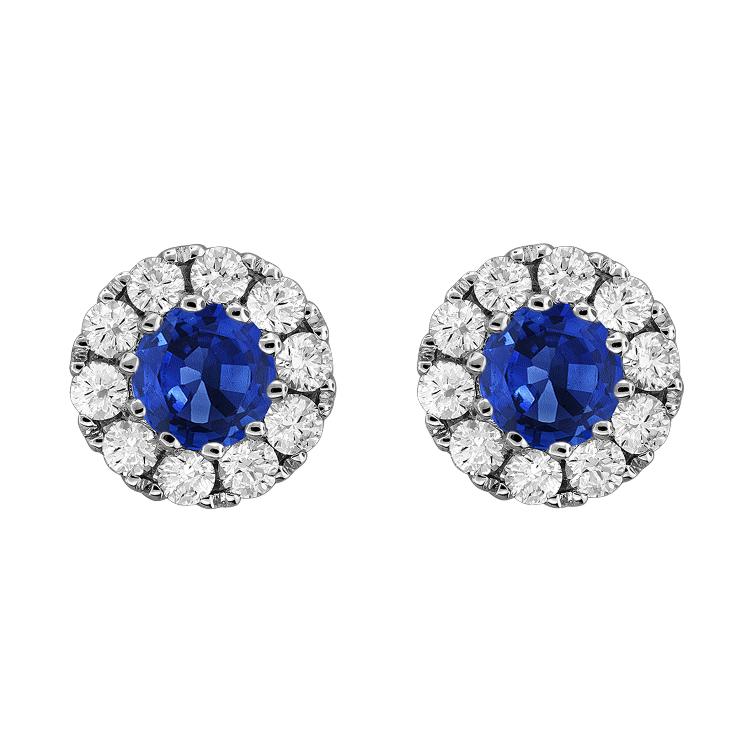 18K White Gold Sapphire and Diamond Stud Earrings
