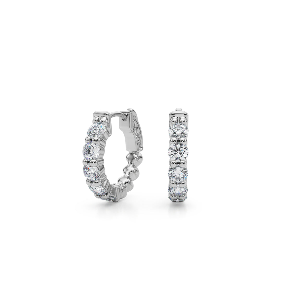 14K White Gold 2.42 Carat Diamond Huggie Hoop Earrings