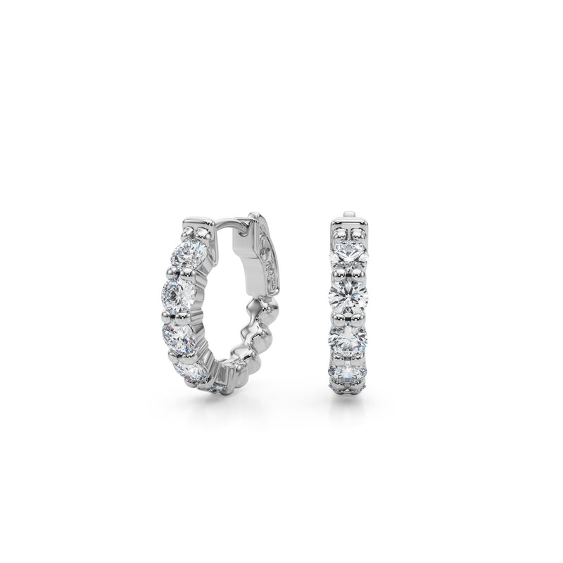 14K White Gold 2.42 Carat Diamond Huggie Hoop Earrings - NAGI
