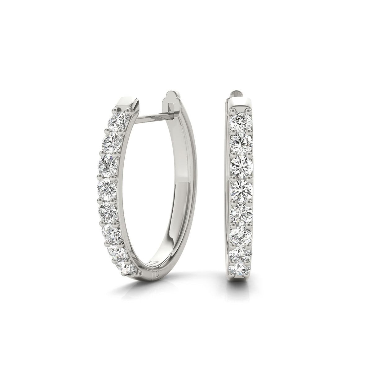14K White Gold Small Diamond Hinged Hoop Earrings - NAGI