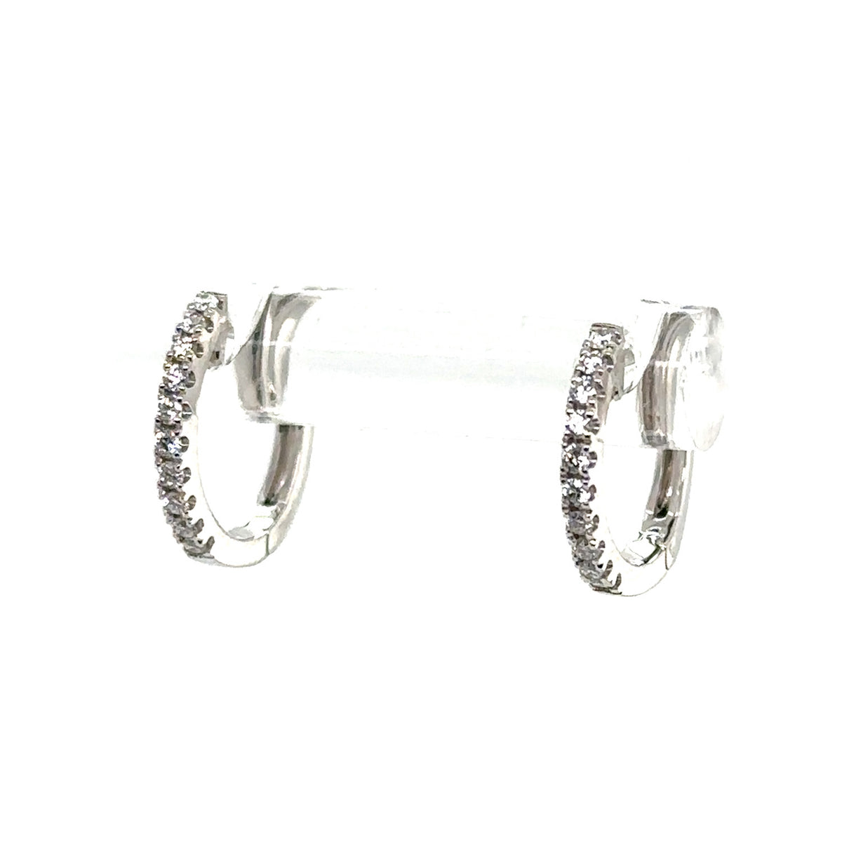 14K White Gold Small Diamond Hinged Hoop Earrings - NAGI